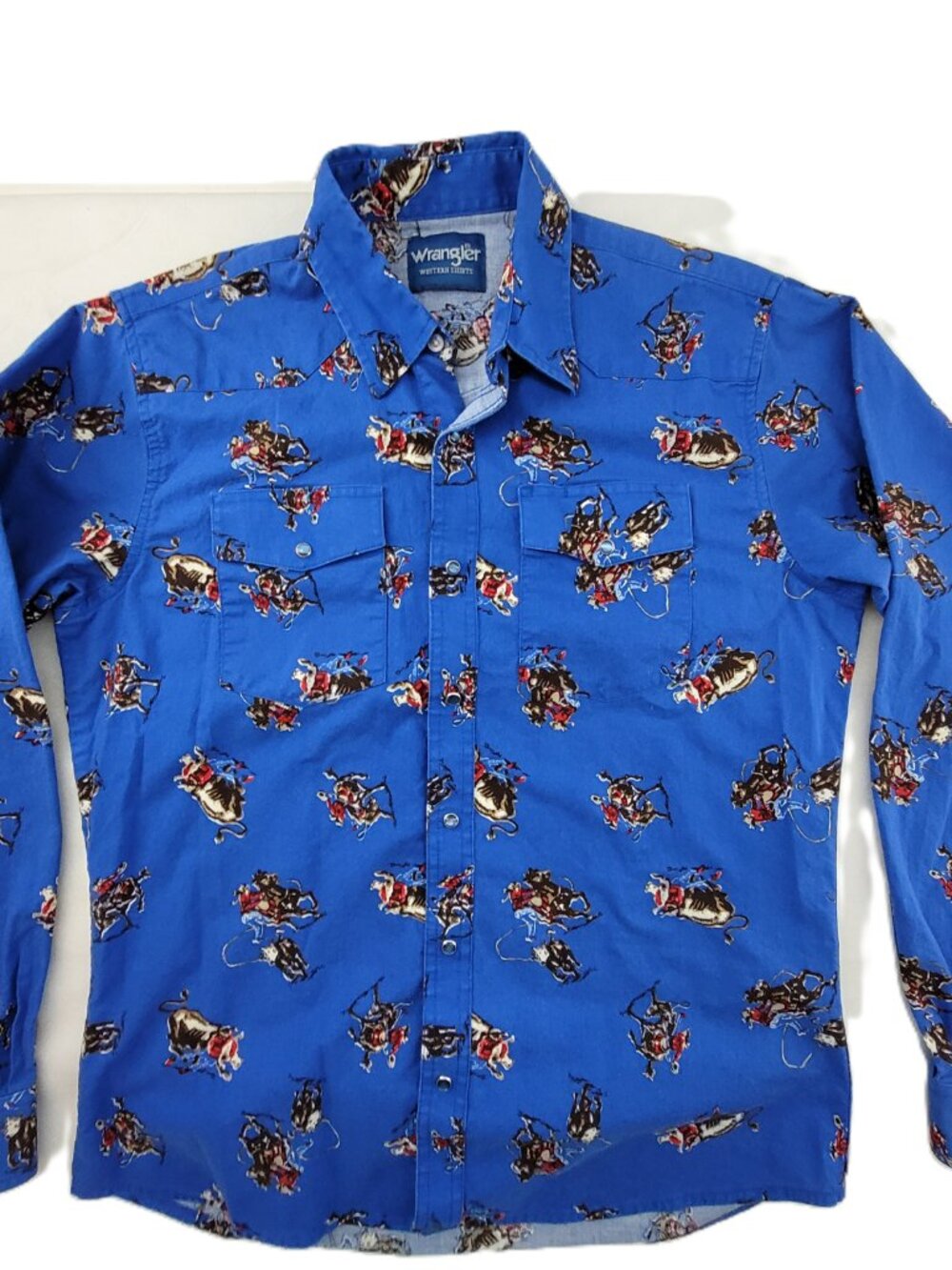 Vintage Wrangler Western Shirt Boys XL Blue Pearl Snap Cowboy Horse Roping Youth - Picture 3 of 16